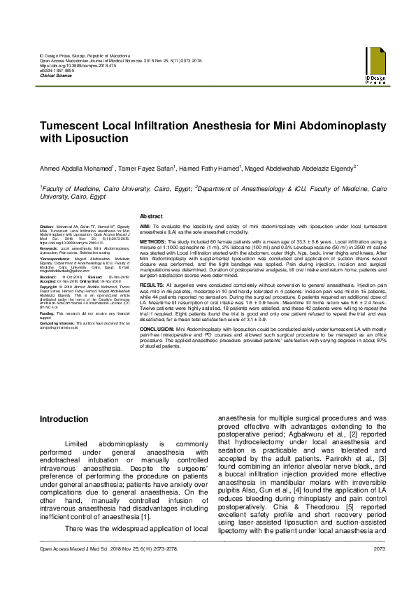(PDF) Tumescent Local Infiltration Anesthesia for Mini Abdominoplasty ...