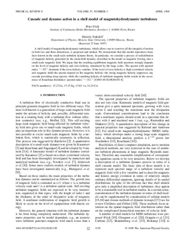 (PDF) Cascade and dynamo action in a shell model of magnetohydrodynamic ...