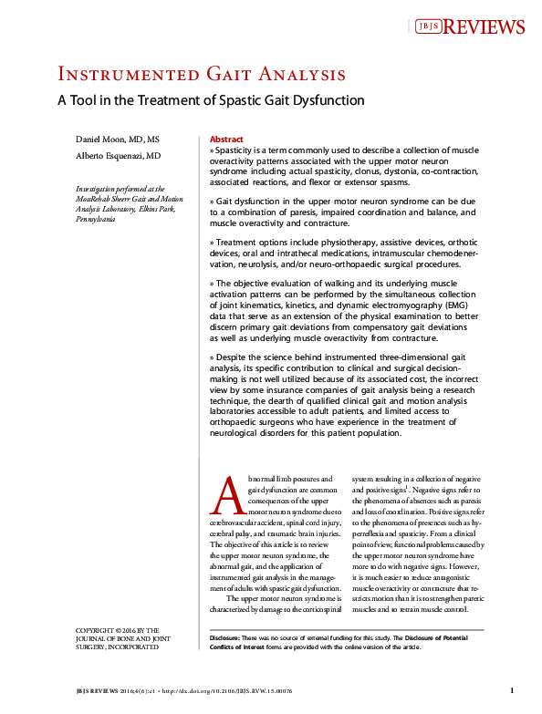 (PDF) Instrumented Gait Analysis: A Tool in the Treatment of Spastic ...