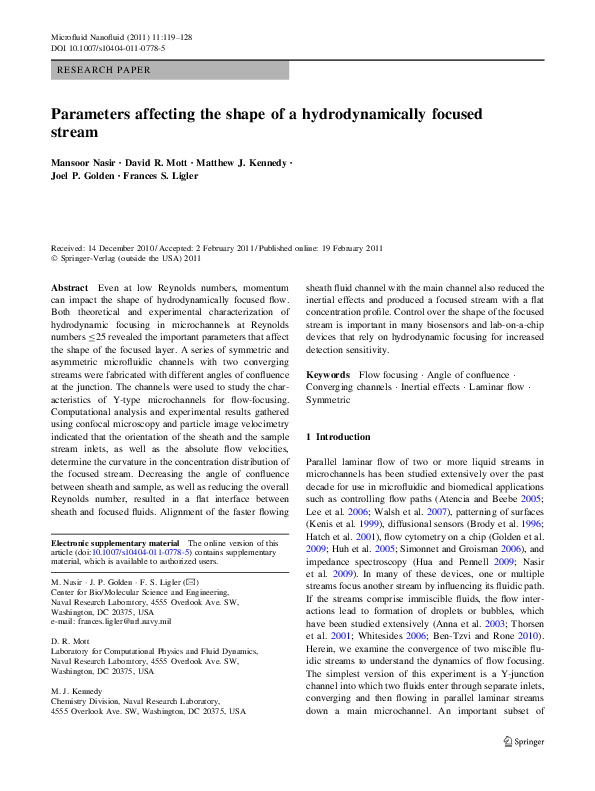 (PDF) Parameters affecting the shape of a hydrodynamically focused stream