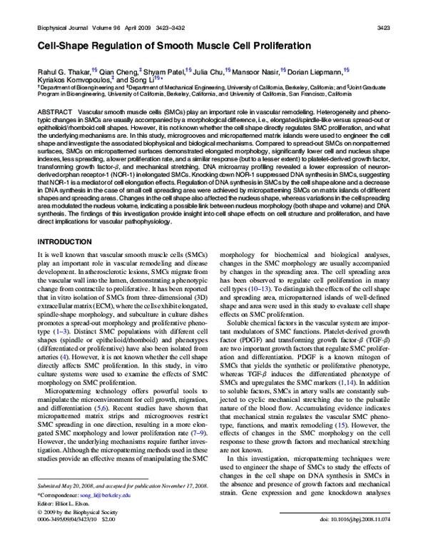 (PDF) Cell-Shape Regulation of Smooth Muscle Cell Proliferation