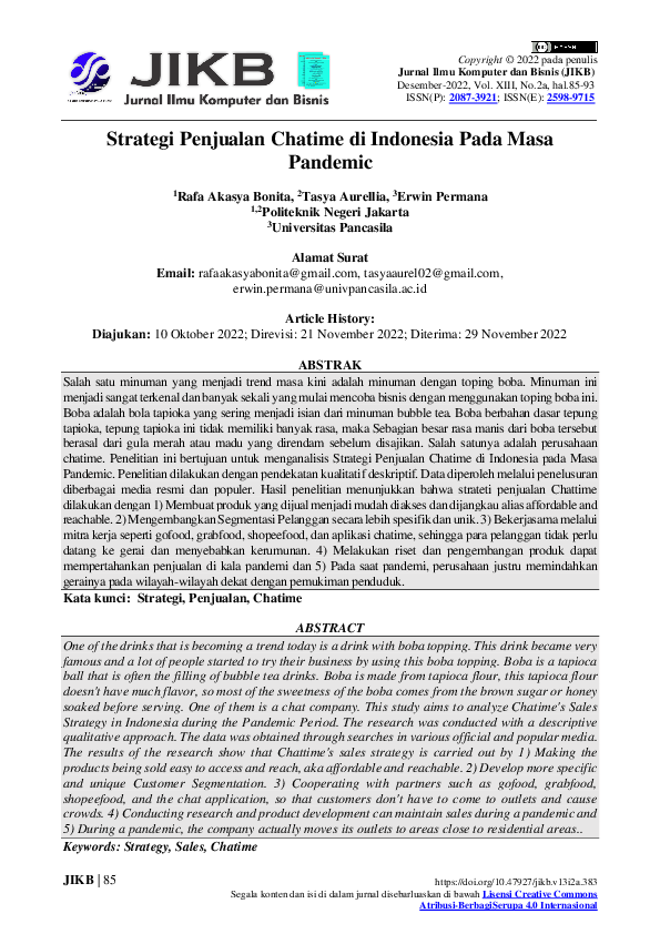(PDF) Strategi Penjualan Chatime di Indonesia Pada Masa Pandemic