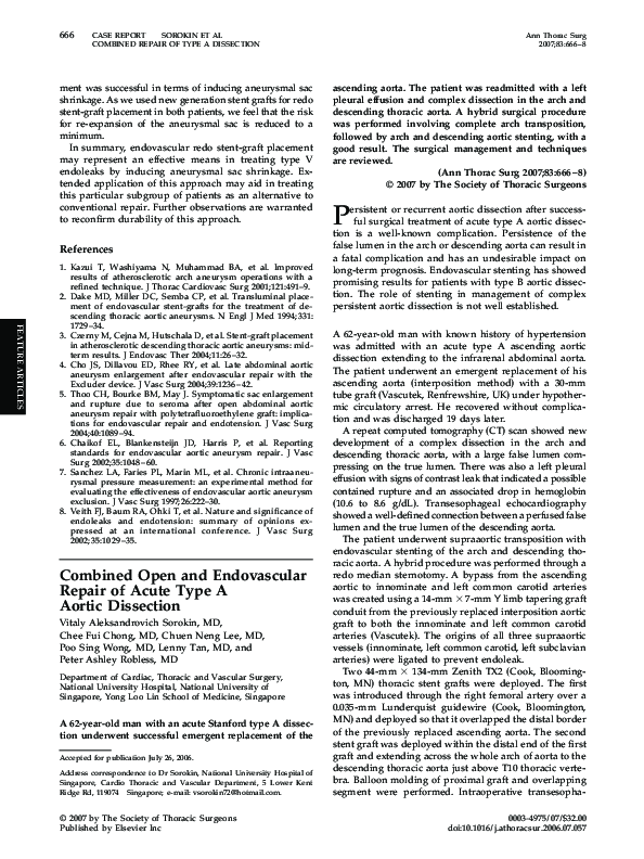 (PDF) Combined Open and Endovascular Repair of Acute Type A Aortic ...