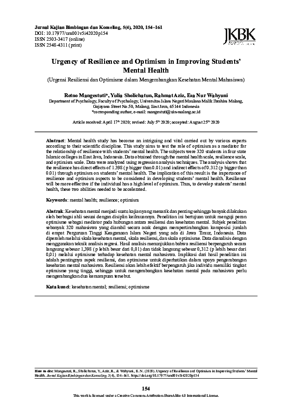 (PDF) Urgency of Resilience and Optimism in Improving Students’ Mental ...