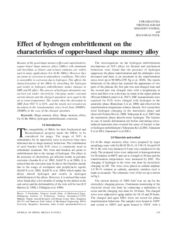 (PDF) Effect of hydrogen embrittlement on the characteristics of copper ...
