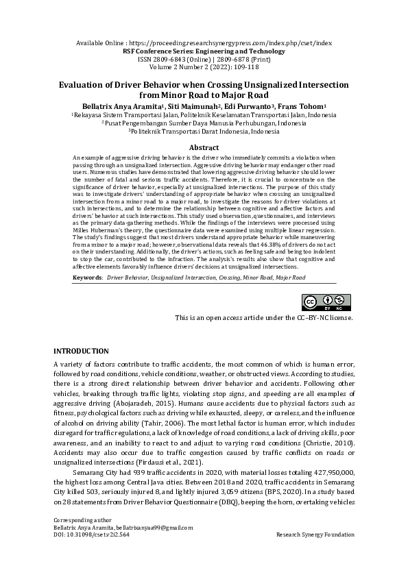Evaluation of Driver Behavior when Crossing Unsignalized Intersection from Minor Road to Major Road