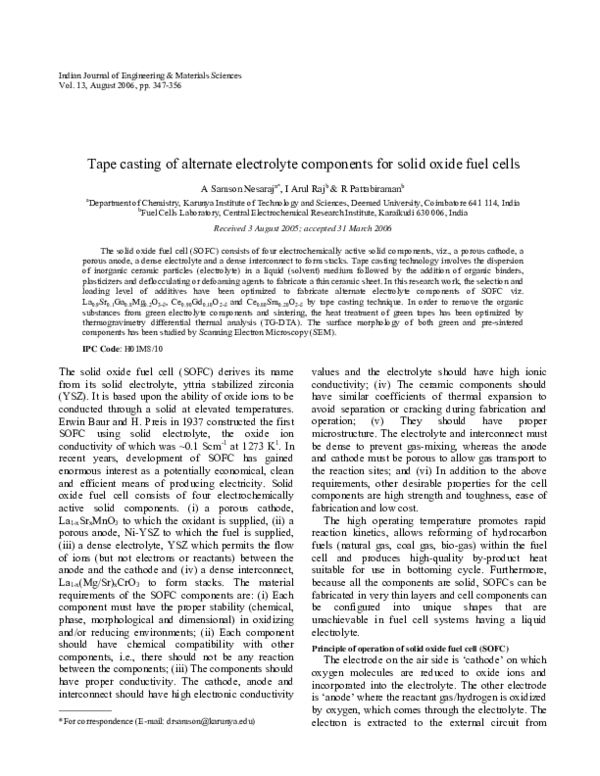 (PDF) Tape casting of alternate electrolyte components for solid oxide