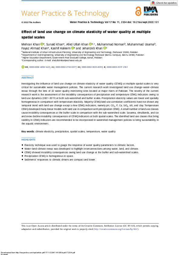 (PDF) Effect of land use change on climate elasticity of water quality ...