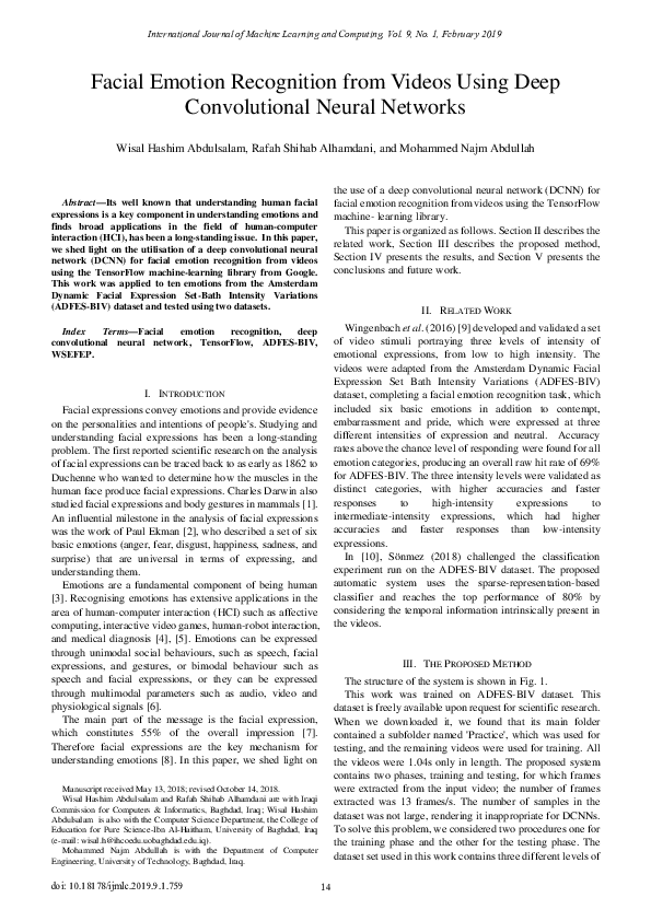 (PDF) Facial Emotion Recognition from Videos Using Deep Convolutional ...