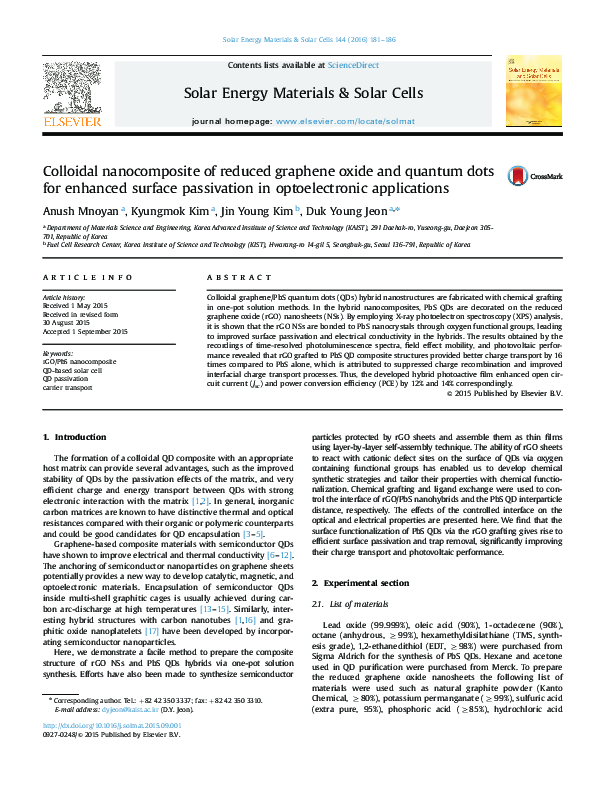 (PDF) Colloidal nanocomposite of reduced graphene oxide and quantum ...