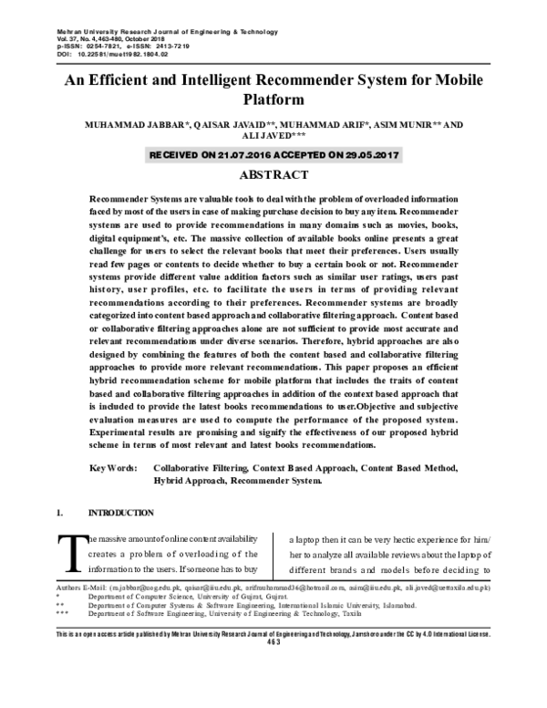 (PDF) An Efficient and Intelligent Recommender System for Mobile Platform