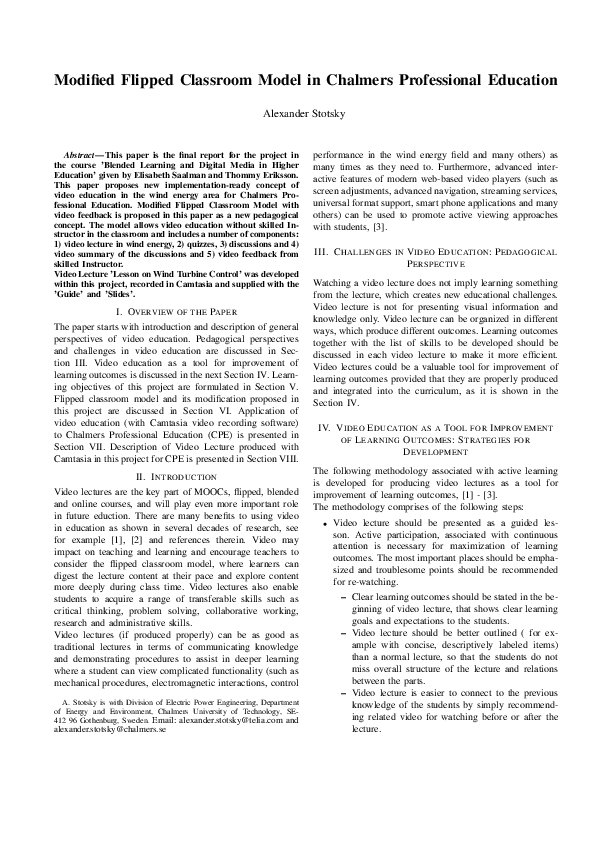 (PDF) Modified Flipped Classroom Model in Chalmers Professional Education