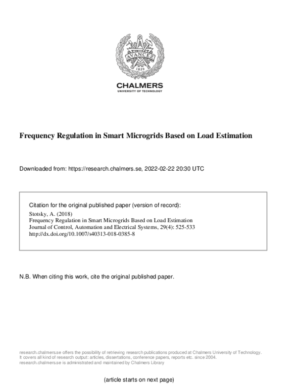 (PDF) Frequency Regulation in Smart Microgrids Based on Load Estimation
