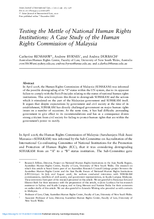 (PDF) Testing the Mettle of National Human Rights Institutions: A Case ...
