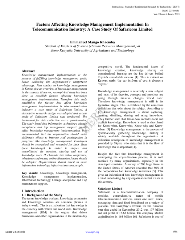 (PDF) Factors Affecting Knowledge Management Implementation In ...