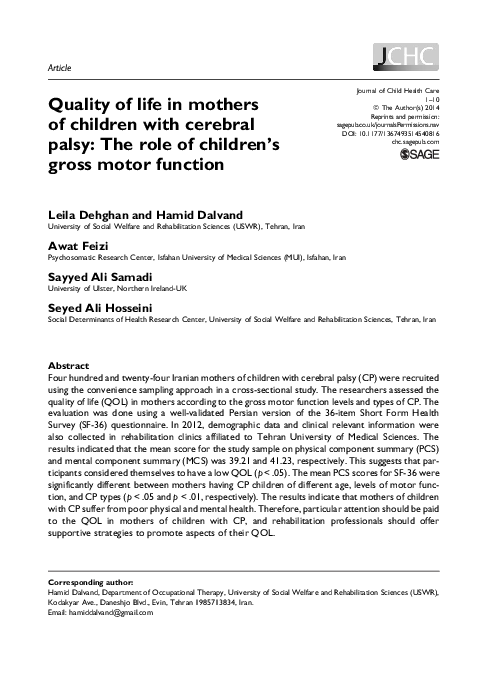 (PDF) Quality of life in mothers of children with cerebral palsy: The ...