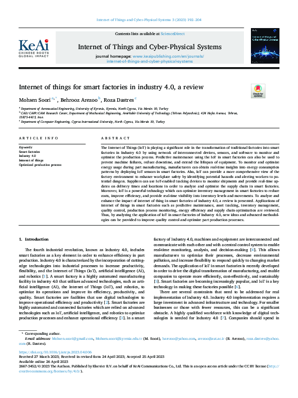 (PDF) Internet of Things for Smart Factories in Industry 4.0, A Review