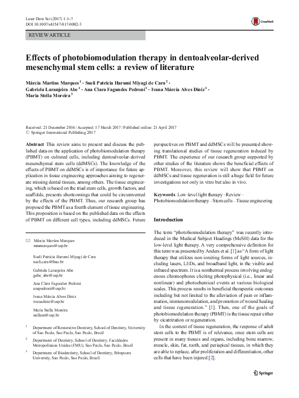 (PDF) Effects of photobiomodulation therapy in dentoalveolar-derived ...