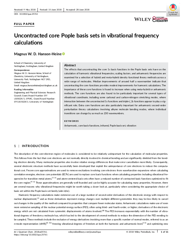 (PDF) Uncontracted core Pople basis sets in vibrational frequency ...