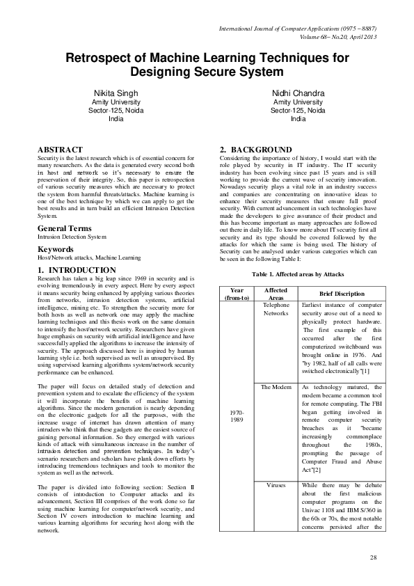 (PDF) Retrospect of Machine Learning Techniques for Designing Secure System