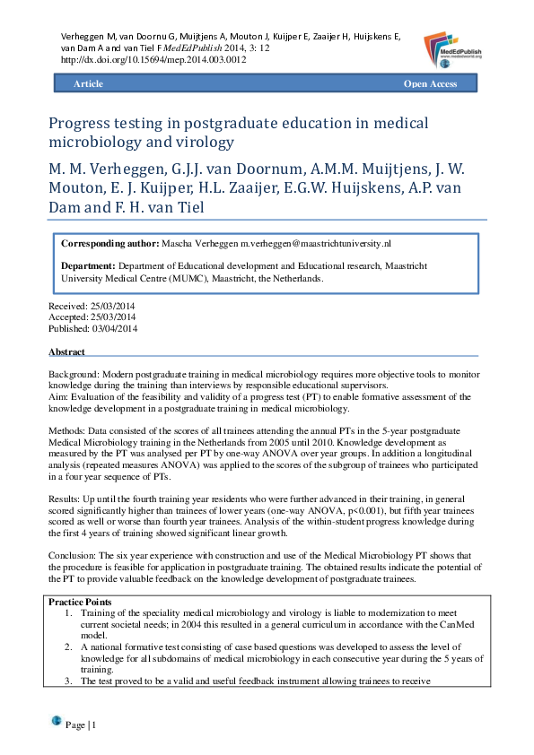 (PDF) Progress testing in postgraduate education in medical ...