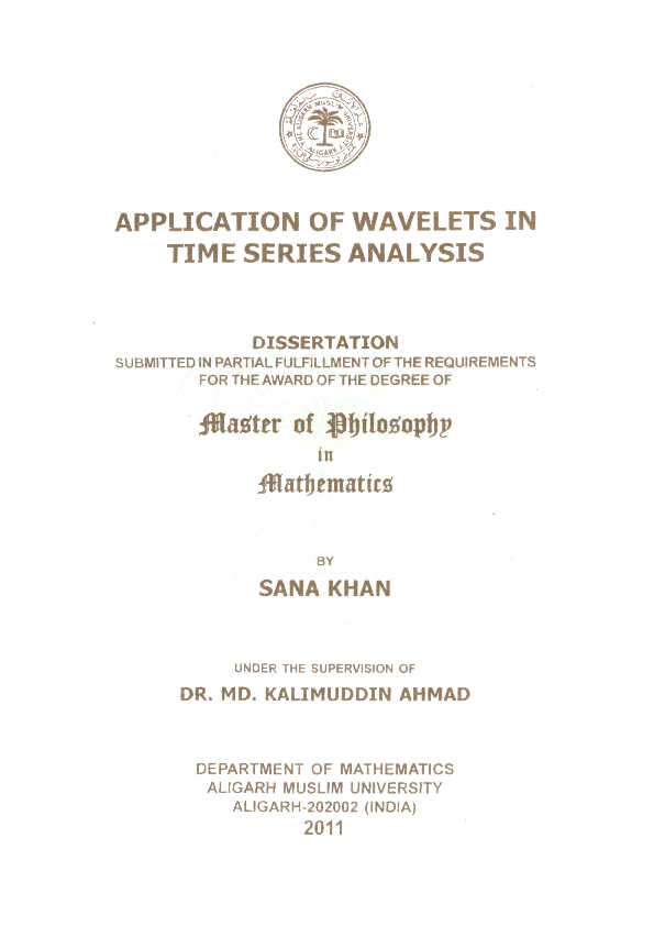 (PDF) Application of Wavelets in Time Series Analysis