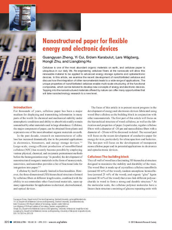 (PDF) Nanostructured paper for flexible energy and electronic devices