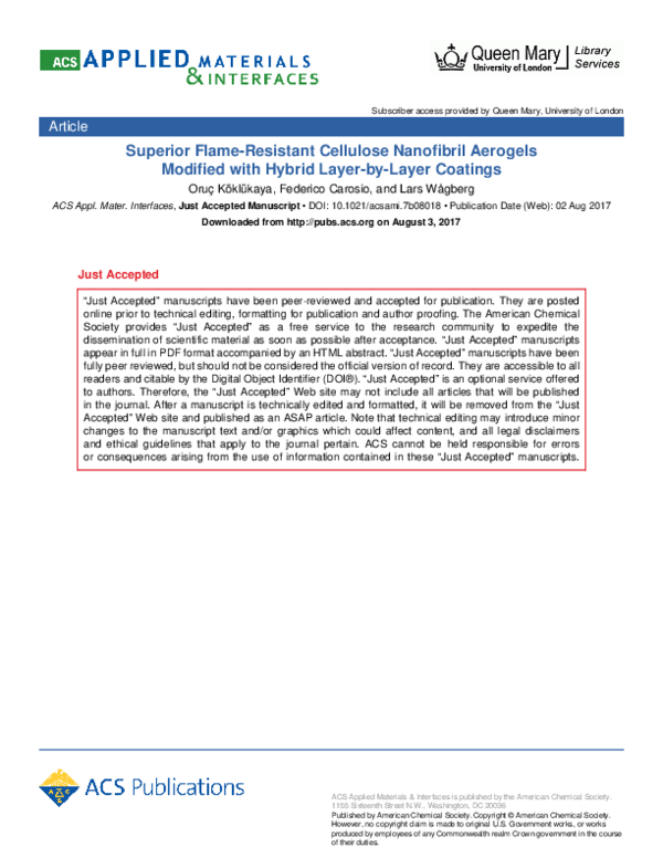 (PDF) Superior FlameResistant Cellulose Nanofibril Aerogels Modified with Hybrid LayerbyLayer