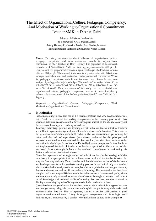 (PDF) The Effect of Organizational Culture, Pedagogic Competency, And ...