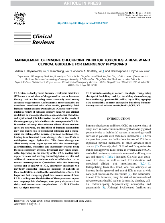 Pdf Management Of Immune Checkpoint Inhibitor Toxicities A Review