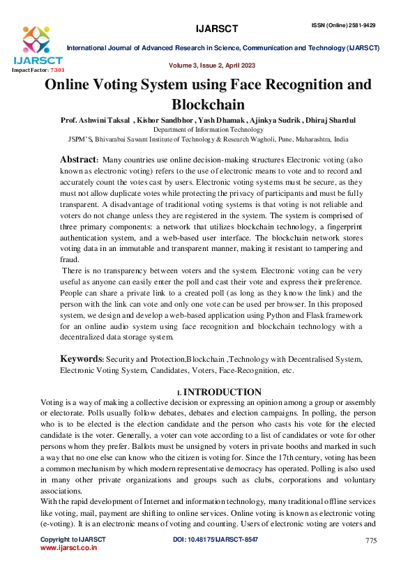(PDF) Online Voting System using Face Recognition and Blockchain