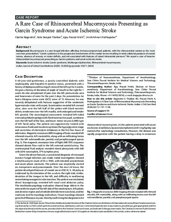 (PDF) A Rare Case of Rhinocerebral Mucormycosis Presenting as Garcin ...
