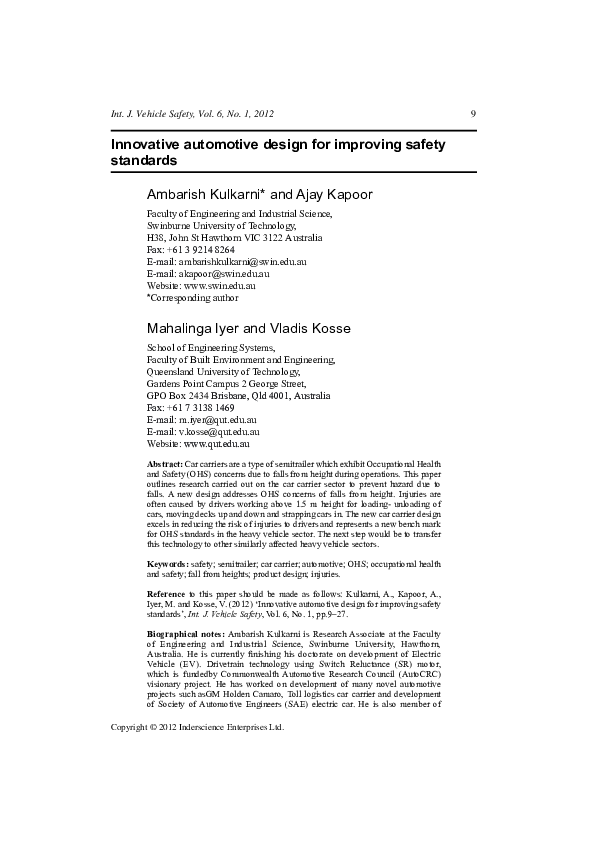 (PDF) Innovative automotive design for improving safety standards