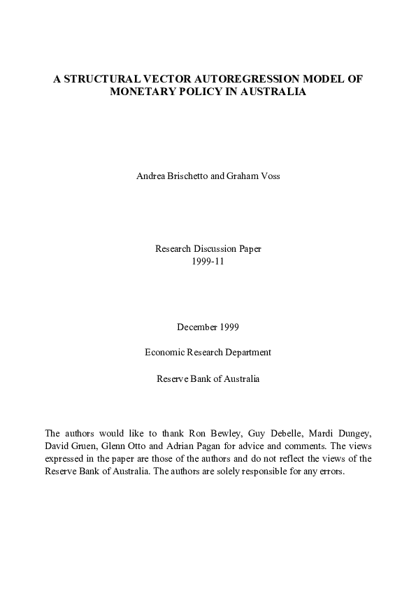 (PDF) A Structural Vector Autoregression Model of Monetary Policy in ...