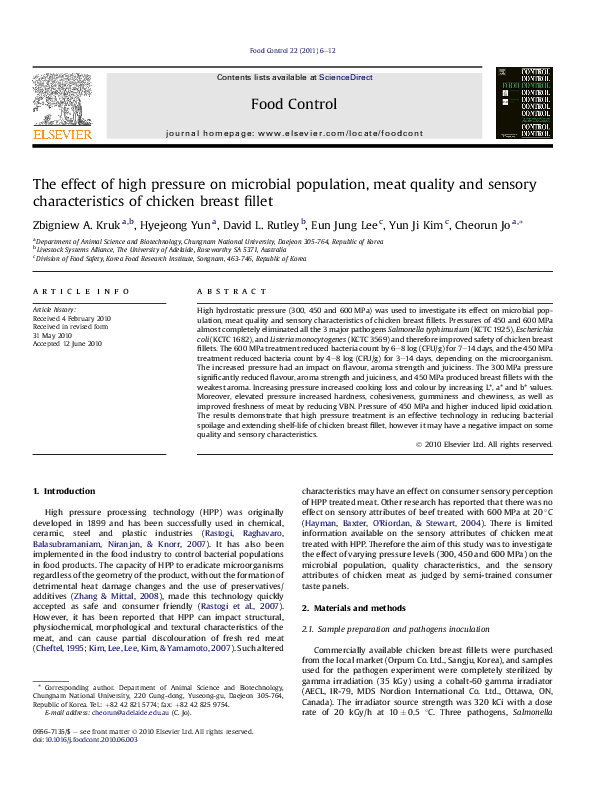 (PDF) The effect of high pressure on microbial population, meat quality ...