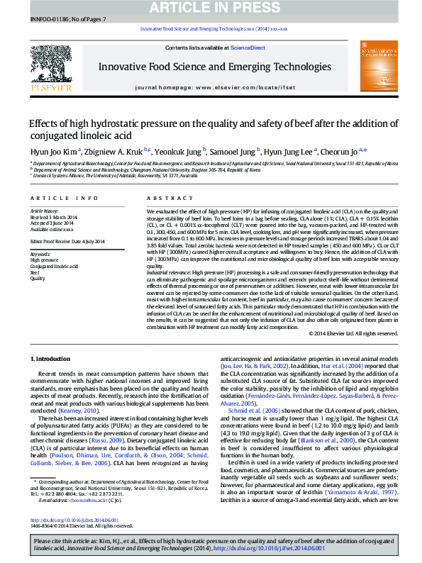 (PDF) Effects of high hydrostatic pressure on the quality and safety of ...