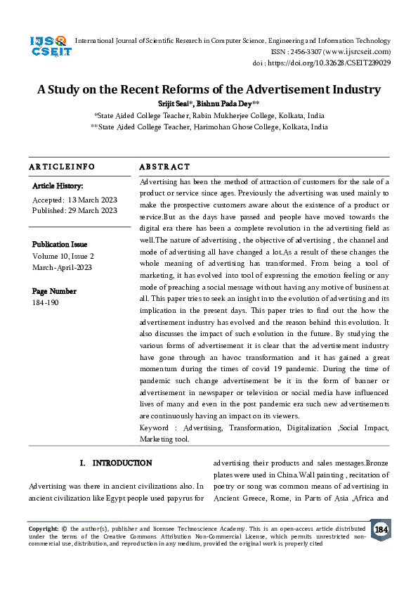 (PDF) A Study on the Recent Reforms of the Advertisement Industry