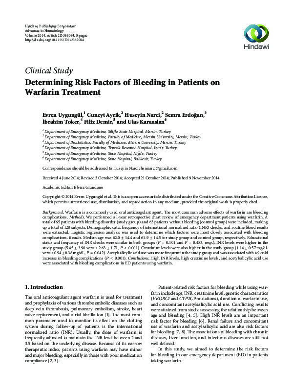 (PDF) Determining Risk Factors of Bleeding in Patients on Warfarin ...