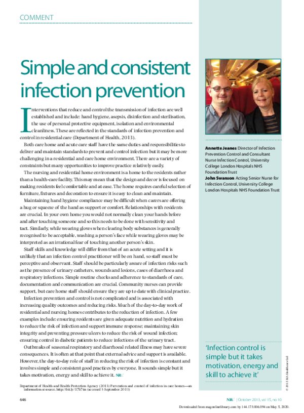 (PDF) Simple and consistent infection prevention