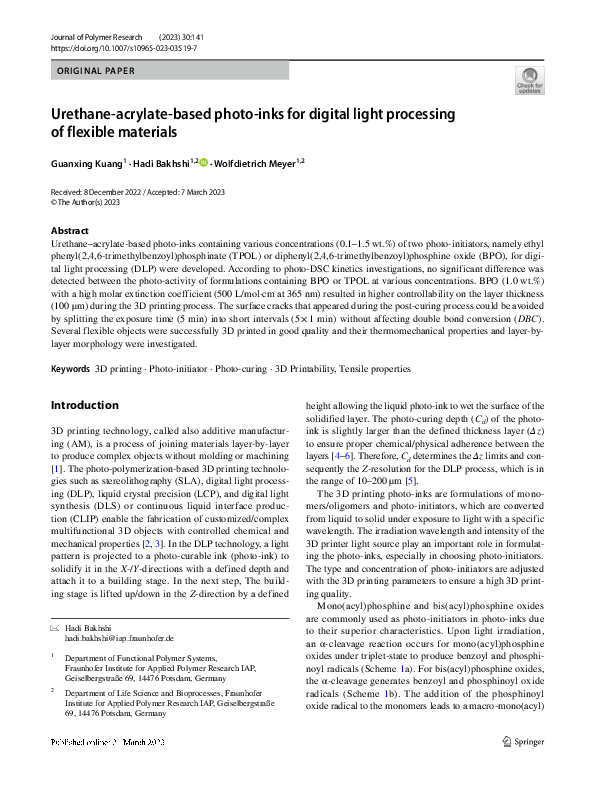 (PDF) Urethane-acrylate-based photo-inks for digital light processing ...