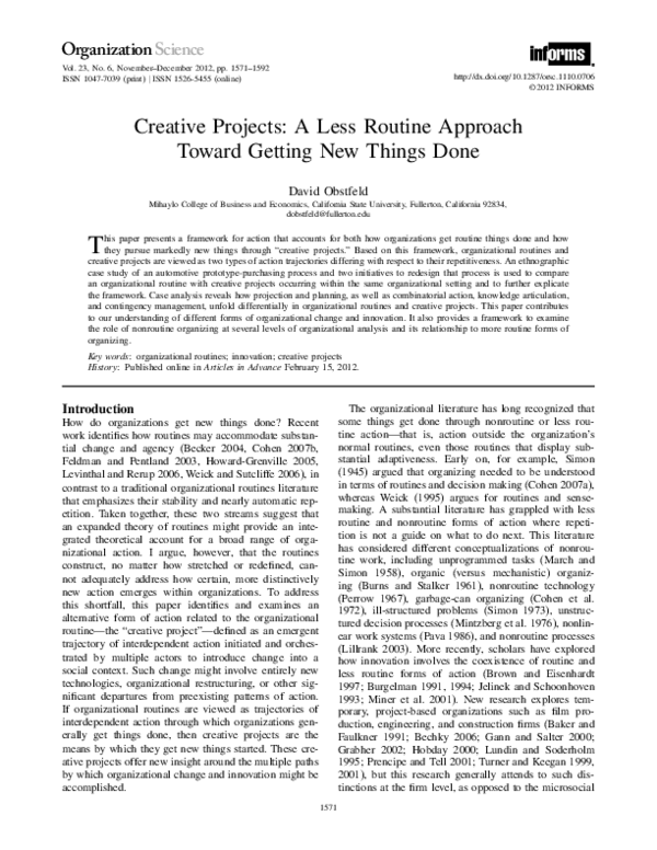 (PDF) Creative Projects: A Less Routine Approach Toward Getting New ...