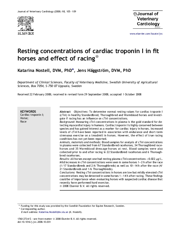 (PDF) Resting concentrations of cardiac troponin I in fit horses and ...
