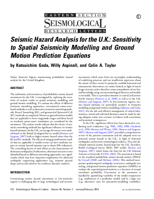 (PDF) Seismic Hazard Analysis for the U.K.: Sensitivity to Spatial ...