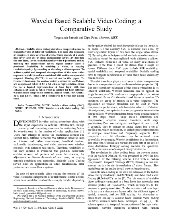 (PDF) Wavelet based scalable video coding: A comparative study