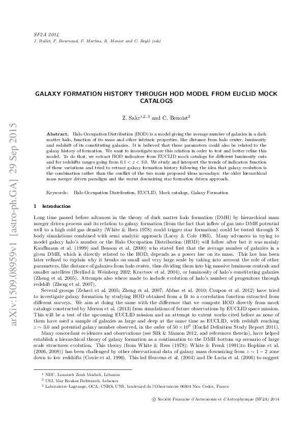 (PDF) Galaxy formation history through hod model from euclid mock catalogs