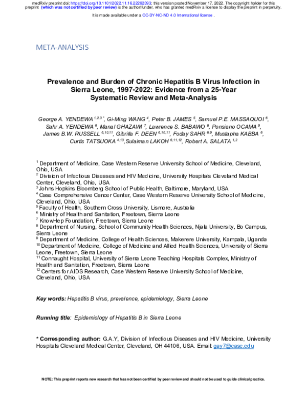 (PDF) Prevalence and Burden of Chronic Hepatitis B Virus Infection in ...