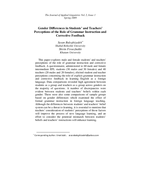 (PDF) Gender Differences in Students' and Teachers' Perceptions of the ...