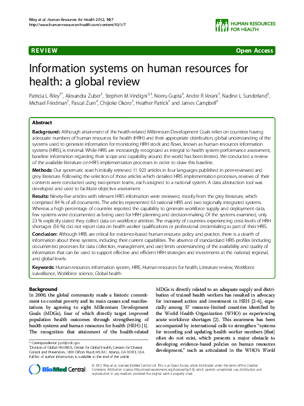 (PDF) Information systems on human resources for health: a global review