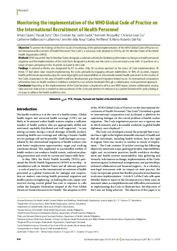 (PDF) Monitoring the implementation of the WHO Global Code of Practice ...