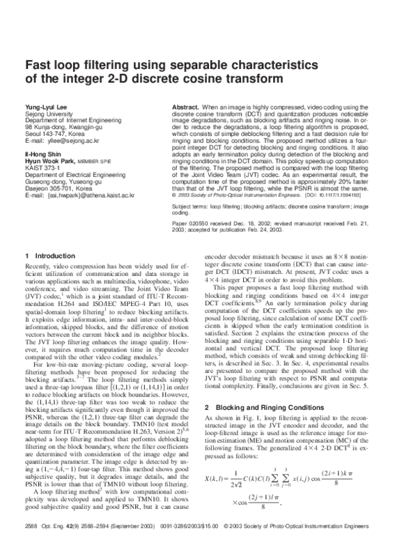 (PDF) Fast loop filtering using separable characteristics of the ...